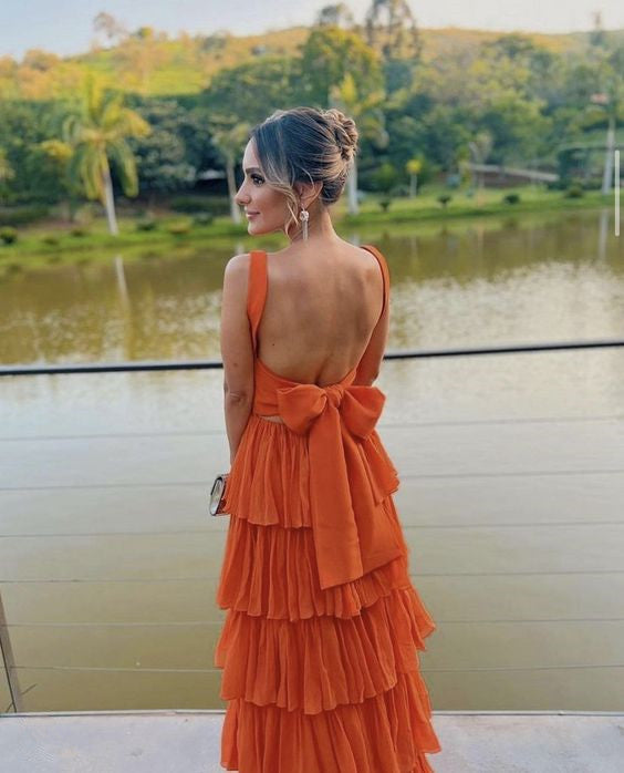 A-line Orange Modest Formal Long Women Evening Prom Dresses fg4780