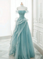 Tulle Off Shoulder Beaded Lace Long Prom Dress, Formal Dress fg4913