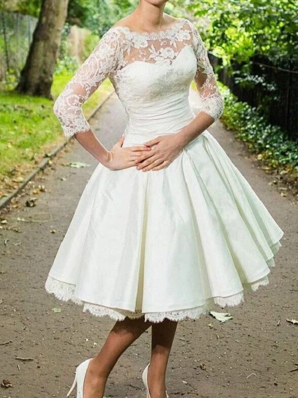 Tea Length Wedding Dresses with Sleeves Wedding Dresses Vintage 1950s Style Wedding Dresses fg3625