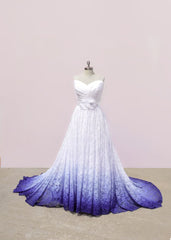 White and Purple Sweetheart Lace Wedding Dress, Ombre Wedding Dresses with Flowers fg3336