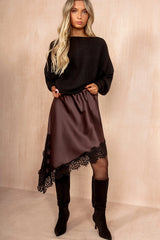 Imani Chocolate Satin Lace Asymmetric Skirt