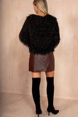 Zuri Black Faux Feather Sparkle Top