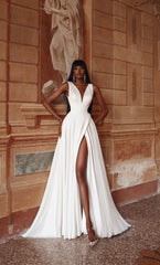 ALYCE Paris 7096 Bridal V-neckline Slit A Line Dress
