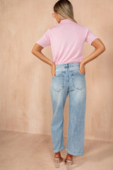 Fenix Pink Rib Knit Collared Top