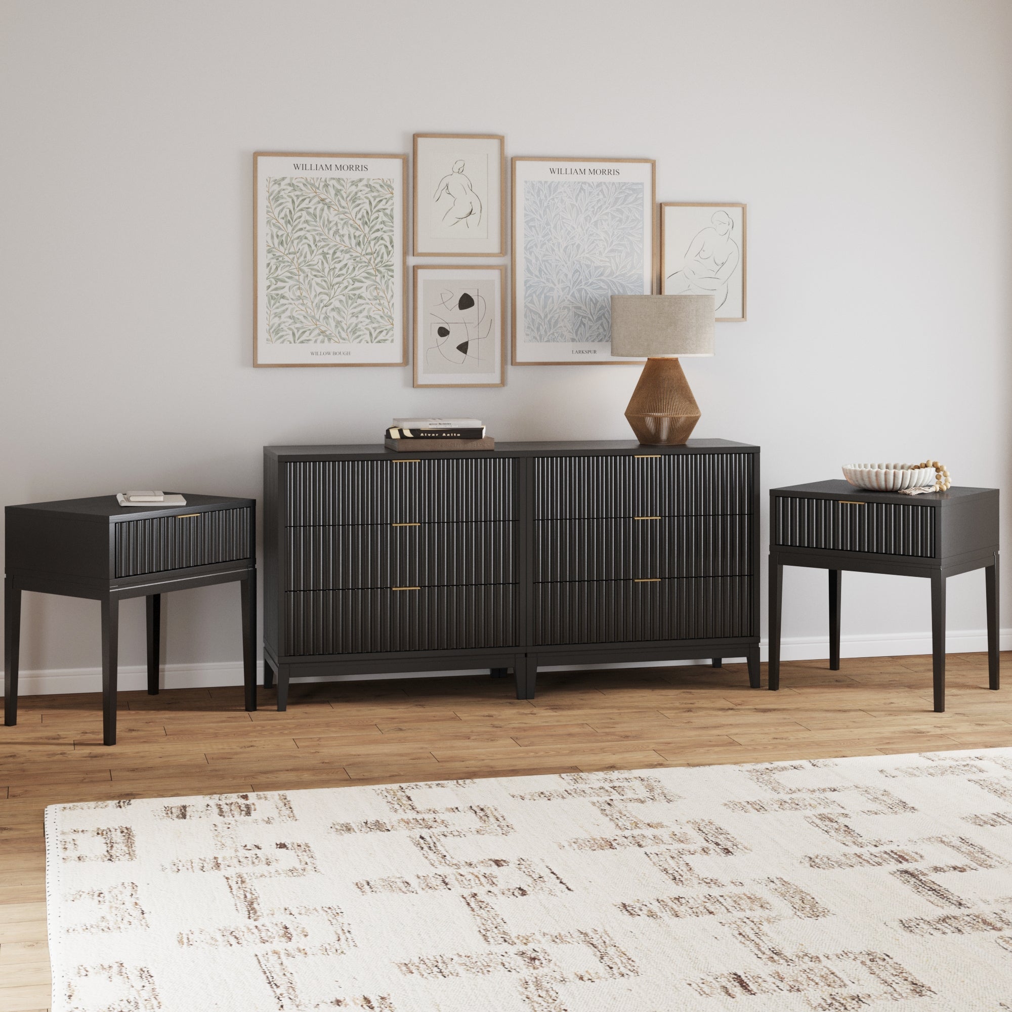 Fluted Wood Bedroom Set Black Oak - Nathan James