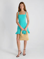 WHISPER SQUARE NECK FRILL HEM MINI DRESS