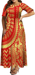 Polynesian Large Hemline Women's Dress Custom Tribal Print Pacific Island Banquet Dresses Elegant Design