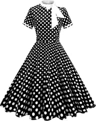 50's Style Dresses for Women Vintage Polka Dot 1950s Dress Bow Tie Neck Work Audrey Hepburn Rockabilly Cocktail Party Dress