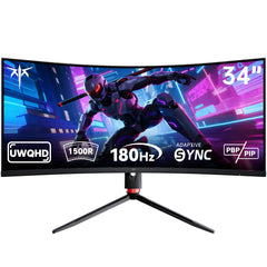 KTC Monitor Curvo Ultrapanorámico Gaming de 34 Pulgadas 21:9, 3440x1440p 180Hz 1ms, Panel Curvo 1500R, 2 x HDMI 2.0 & 2 x DP1.4, Ajuste de Altura/Inclinación/Giro/Pivote, H34S18S