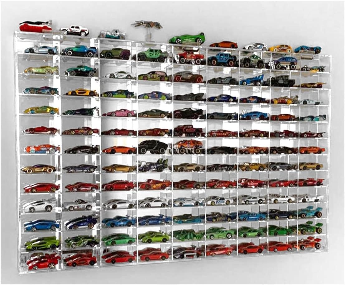 Clear Display Case Wall Cabinet for 1:64 Hot Small Toy Car Wheels Scale Matchbox Hot Toy Cars Collection Storage Display (108 Slots, 32" X 21")