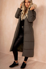 Esther Khaki Padded Longline Coat