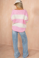 Danielle Pink Knit Striped Oversized Jumper