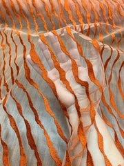 J Mendel Italian Wavy Embroidered Novelty Tulle - Orange