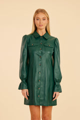 Faux Leather Ruffle Cuff Dress