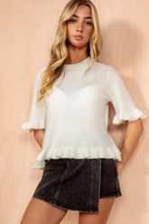 Jada White Soft Knit Frill Top