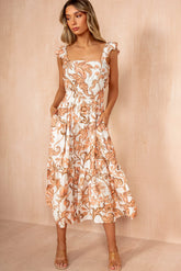Kimber Peach Boho Floral Smock Dress