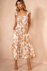 Kimber Peach Boho Floral Smock Dress