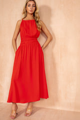 Freya Burnt Orange Racer Neck Midi Dress