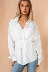 Lyra White Linen Drawstring Shirt