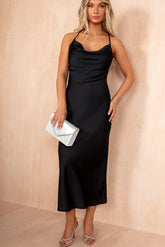 Orla Navy Satin Cowl Neck Maxi Dress