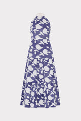 Blue White Floral Embroidered Hayden Halter Midi Dress - Front View | MILLY