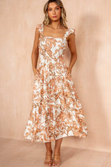 Kimber Peach Boho Floral Smock Dress