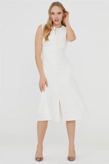 A-line Midi White Dress