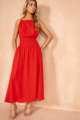 Freya Burnt Orange Racer Neck Midi Dress