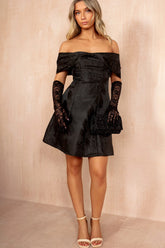 Juliet Black Jacquard Off The Shoulder Dress