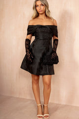 Juliet Black Jacquard Off The Shoulder Dress