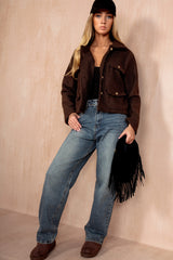 Natasha Chocolate Borg Button Front Jacket