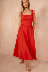 Henley Burnt Orange Square Neck Scuba Dress