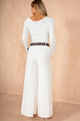 Isabelle White Draped Gold Buckle Top