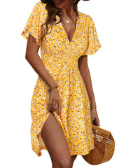 Summer Dresses for Women Empire Waist Floral Spring Knee Length Dress