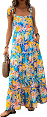 PRETTYGARDEN Women Dresses 2026 Summer Floral Sleeveless Maxi Dress Casual Spaghetti Strap Tiered Flowy Beach Long Dress