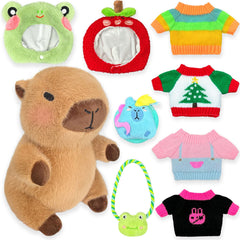 Kireidane Capybara Plush With 9 Pcs Clothes & Accessories, 10.2 In Cute Capybara Stuffed Animal Plush Toys, Dress Up Cute Plushi
