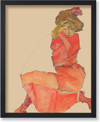 Poster Master Vintage Egon Schiele Poster - Retro Kneeling Female in Orange-Red Dress Print - Expressionism Art - Gift for Him & Her - Decor for Bedroom, Living Room or Dorm - 8x10 UNFRAMED Wall Art