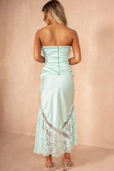 Poppy Mint Satin Lace Midi Skirt