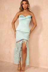 Lenora Mint Satin Strapless Structured Top