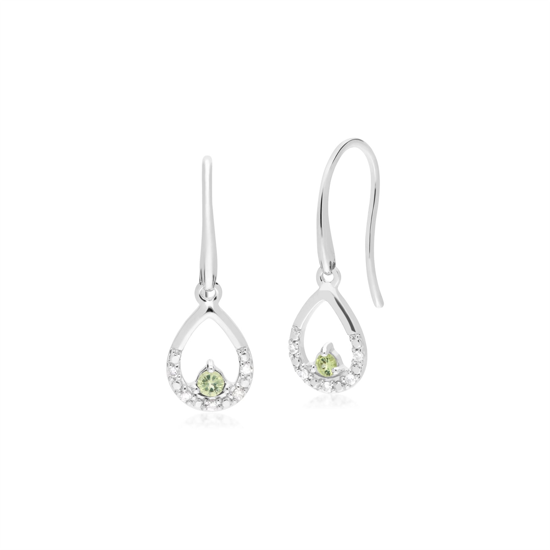 Orecchini unici con peridoto e diamanti in oro bianco da 9 ct