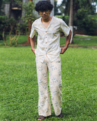 Off-white hand-block printed trousers