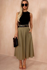 Haven Khaki 2 in 1 Belted Midi Dress