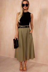 Haven Khaki 2 in 1 Belted Midi Dress