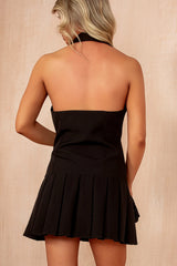 Presley Black Halterneck Pleated Mini Dress