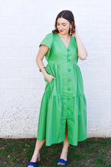 Kelly Green Flutter Sleeve Midi Dress