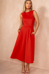 Leah Red A-line Skirt Midi Dress