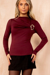 Betsy Burgundy High Neck Top