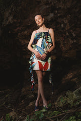 Tropical Satin Asymmetric Drape Mini Dress Dresses Avec Les Filles