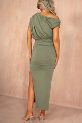 Michelle Light Khaki Off Shoulder Midi Dress