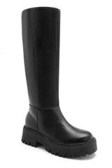 Camilla Black Faux Leather Chunky Knee High Boots